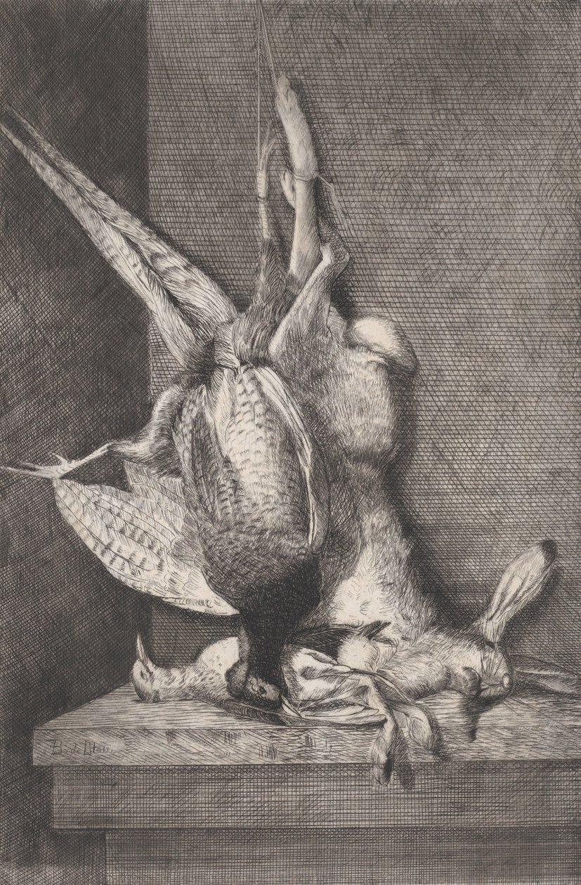 Jaktpokal med fuglevilt og kanin, 1850-1900. av Charles Alphonse Deblois