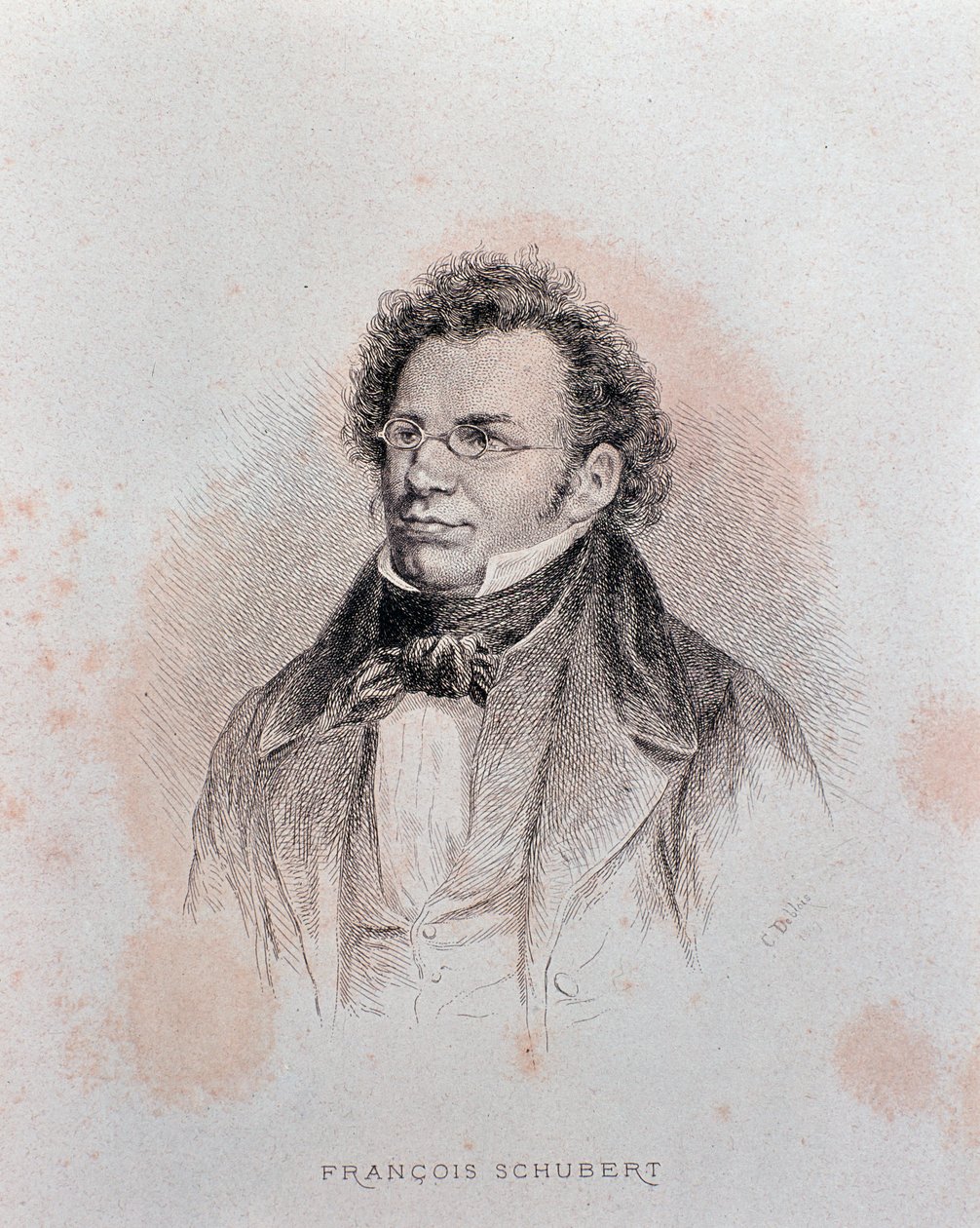 Portrett av Franz Schubert (gravering av Charles Alphonse Deblois