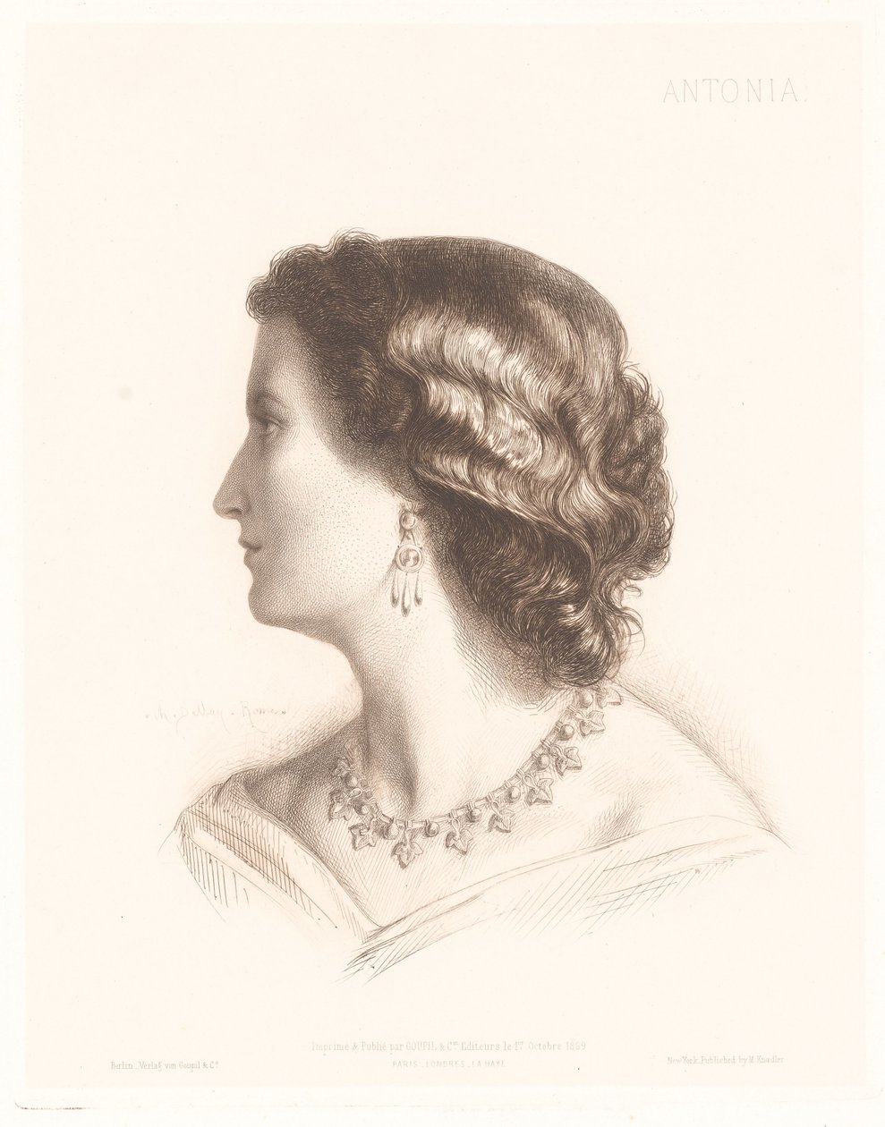 Portrett av en italiensk kvinne Antonia. (tittel på objekt) Portretter av italienske kvinner (serietittel) av Charles Alphonse Paul Bellay