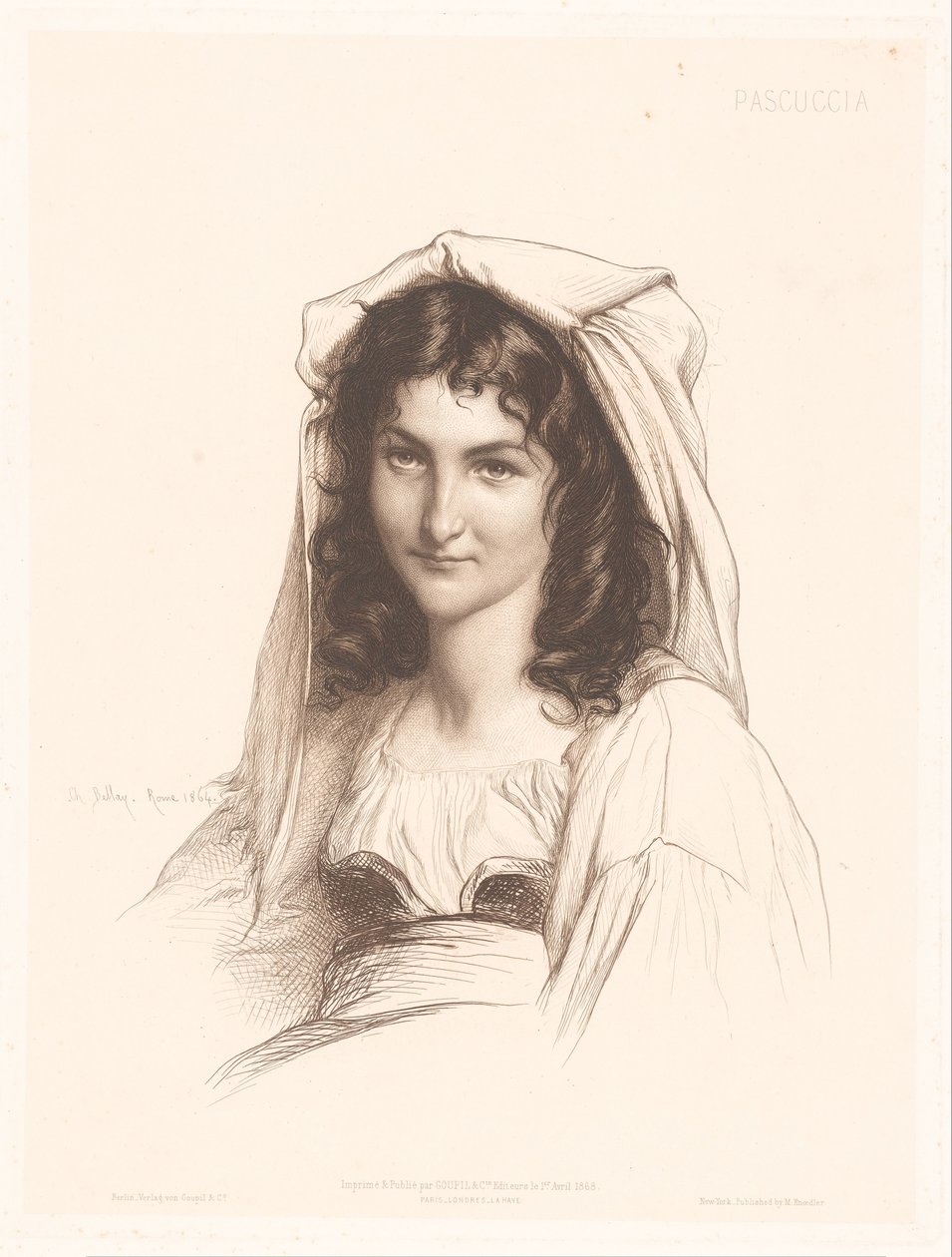 Portrett av en italiensk kvinne Pascuccia (tittel på objekt) Portretter av italienske kvinner (serietittel) av Charles Alphonse Paul Bellay