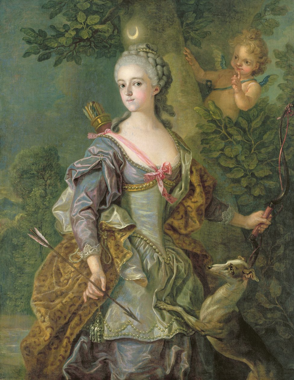 Luise Henriette Wilhelmine von Anhalt-Dessau (1750-1811) som Diana, 1765 av Charles Amedee Philippe van Loo