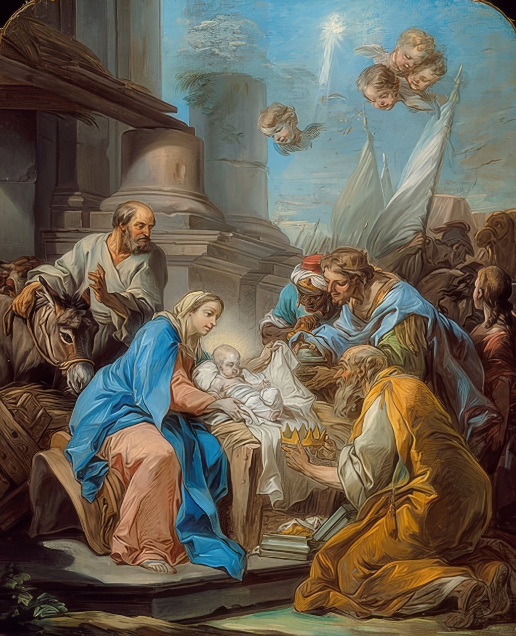Tilbedelse av magiene. Rundt 1760 av Charles André van Loo