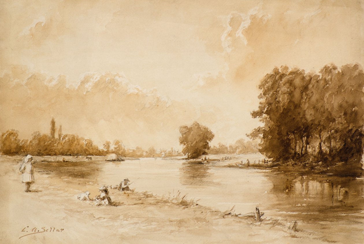 Themsen nær Kew (akvarell) av Charles Andrew Sellar