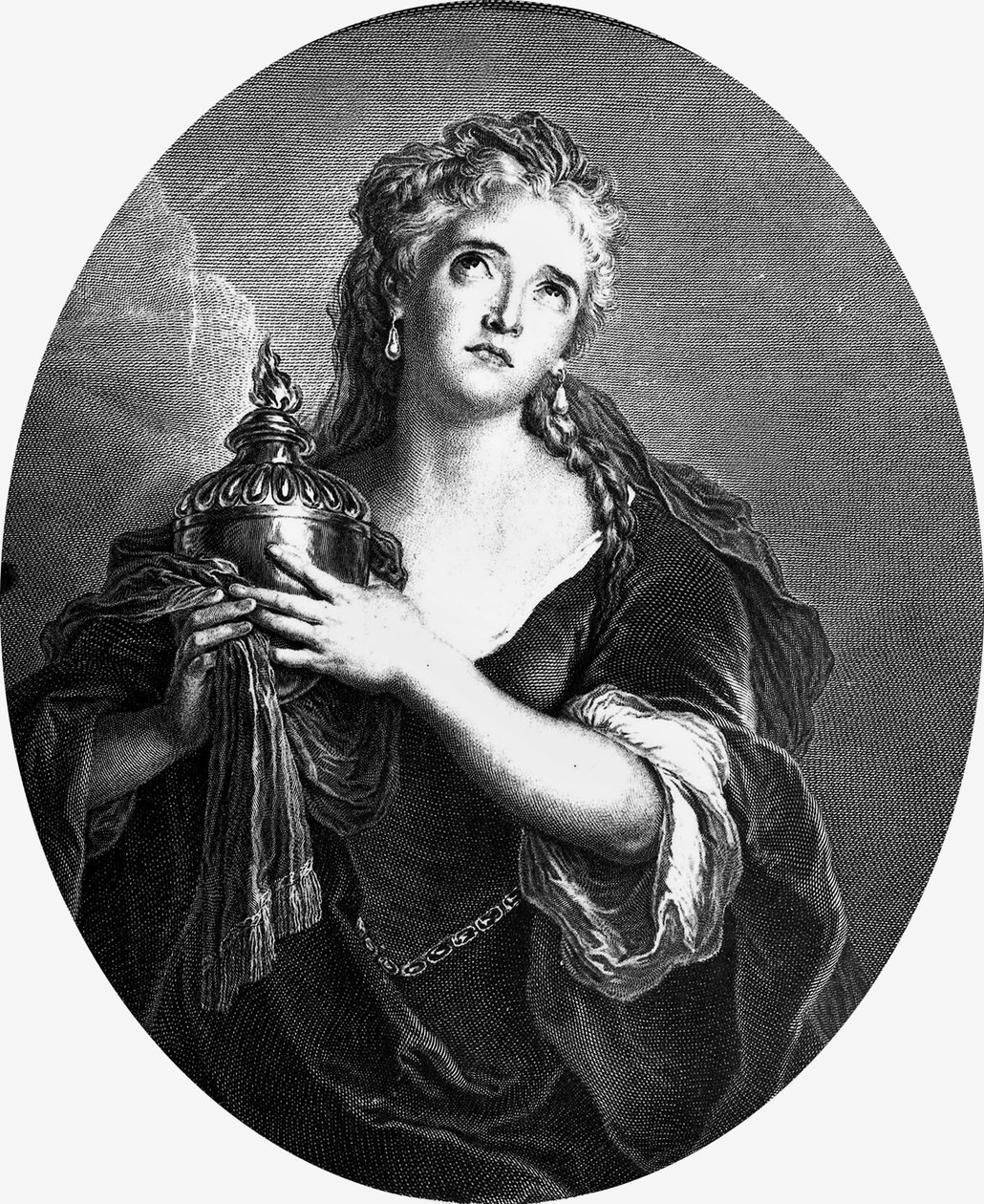 Adrienne Lecouvreur (1692-1730), fransk skuespillerinne i rollen som "" Cornelia "" i "Mort de Pompee" av Pierre Corneille. av Charles Antoine (after) Coypel