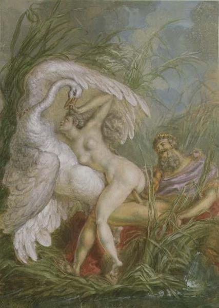 Leda og svanen, fra Histoire Universelle av Charles Antoine (attr. to) Coypel