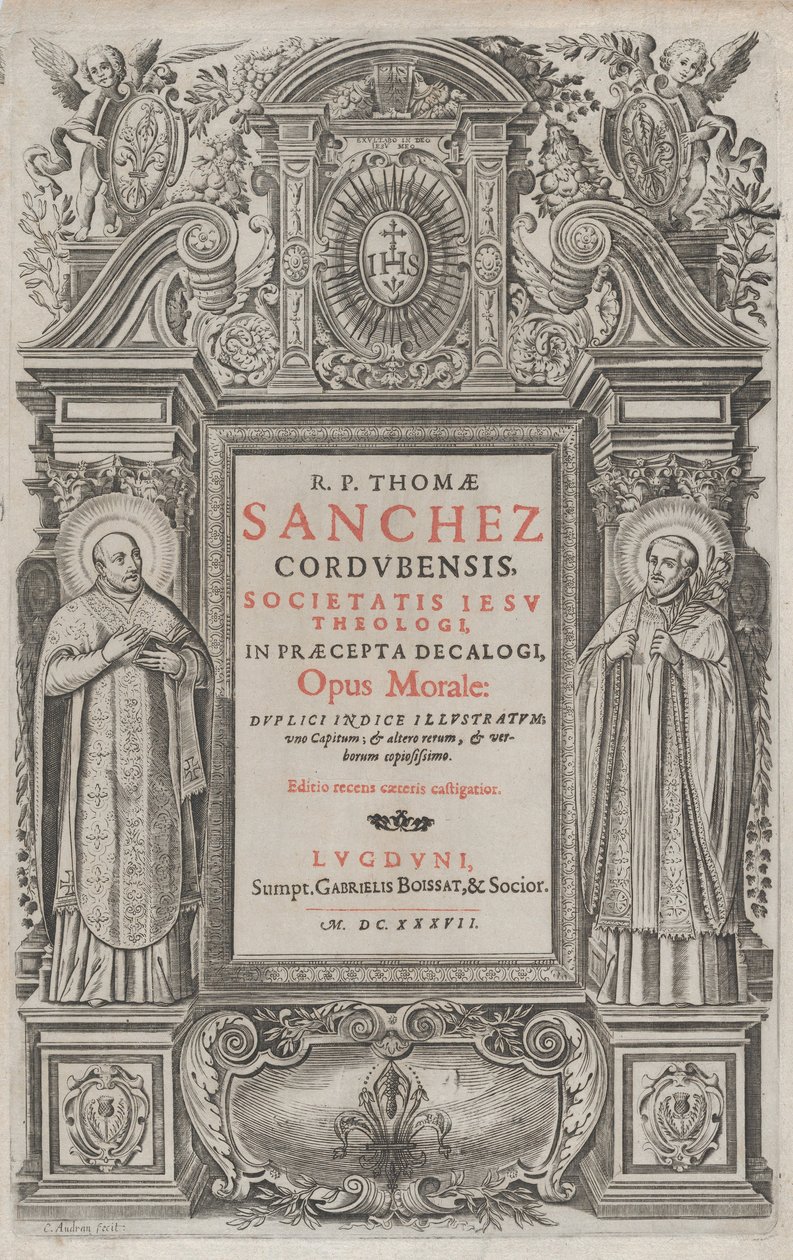 Frontispice for 'Opus morale in the precepts of the Decalogue', 1637. av Charles Audran