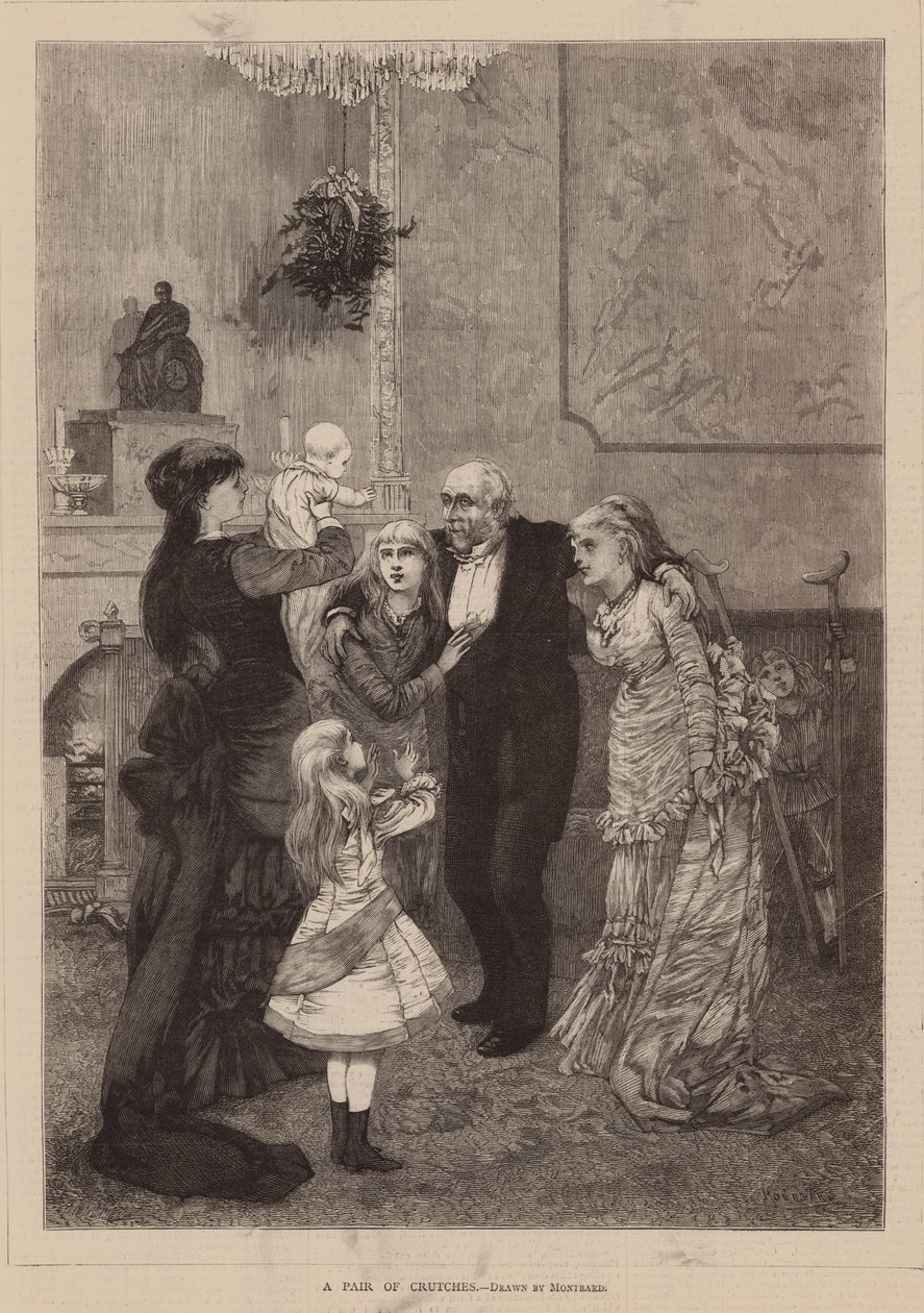Et par krykker (gravering) av Charles Auguste (1841-1905) (after) Loye