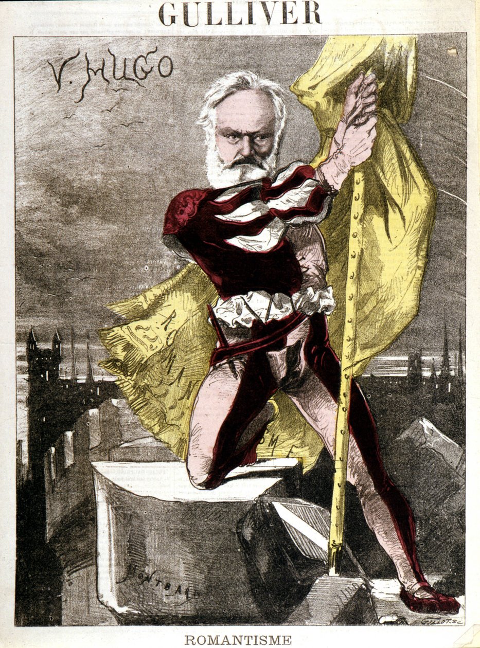Tegneserie av Victor Hugo av Georges Montbard (1841-1905). "" Gulliver - Romantikk"" av Charles Auguste Loye