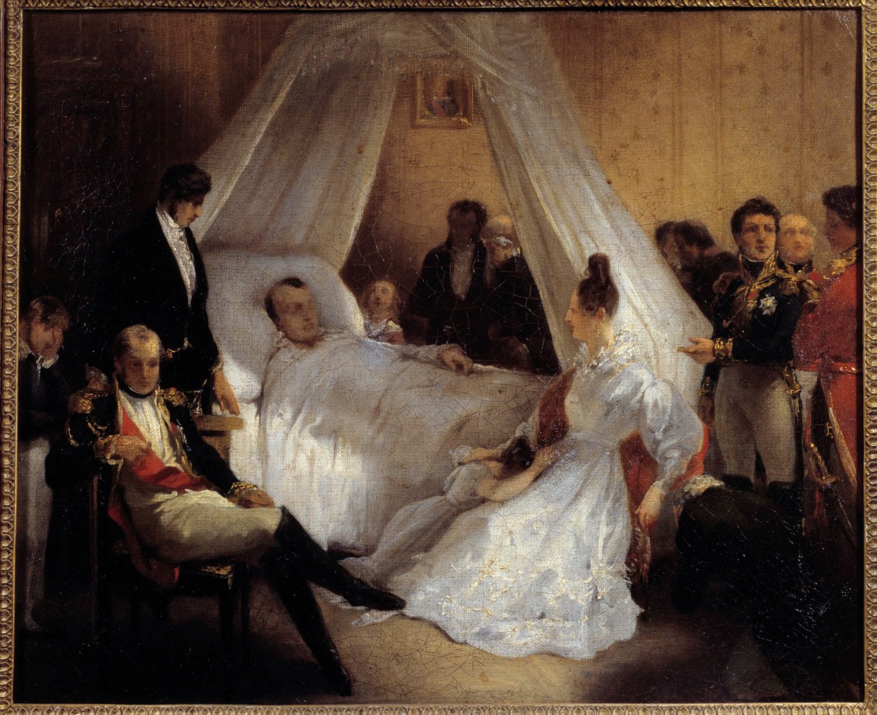 Keiser Napoleon I (1769-1821) på dødsleie 5/05/1821 på øya Saint Helene Maleri av Charles Augustus Steuben (1788-1856) 1821 Søn. 0,37x0,45 m Ile d