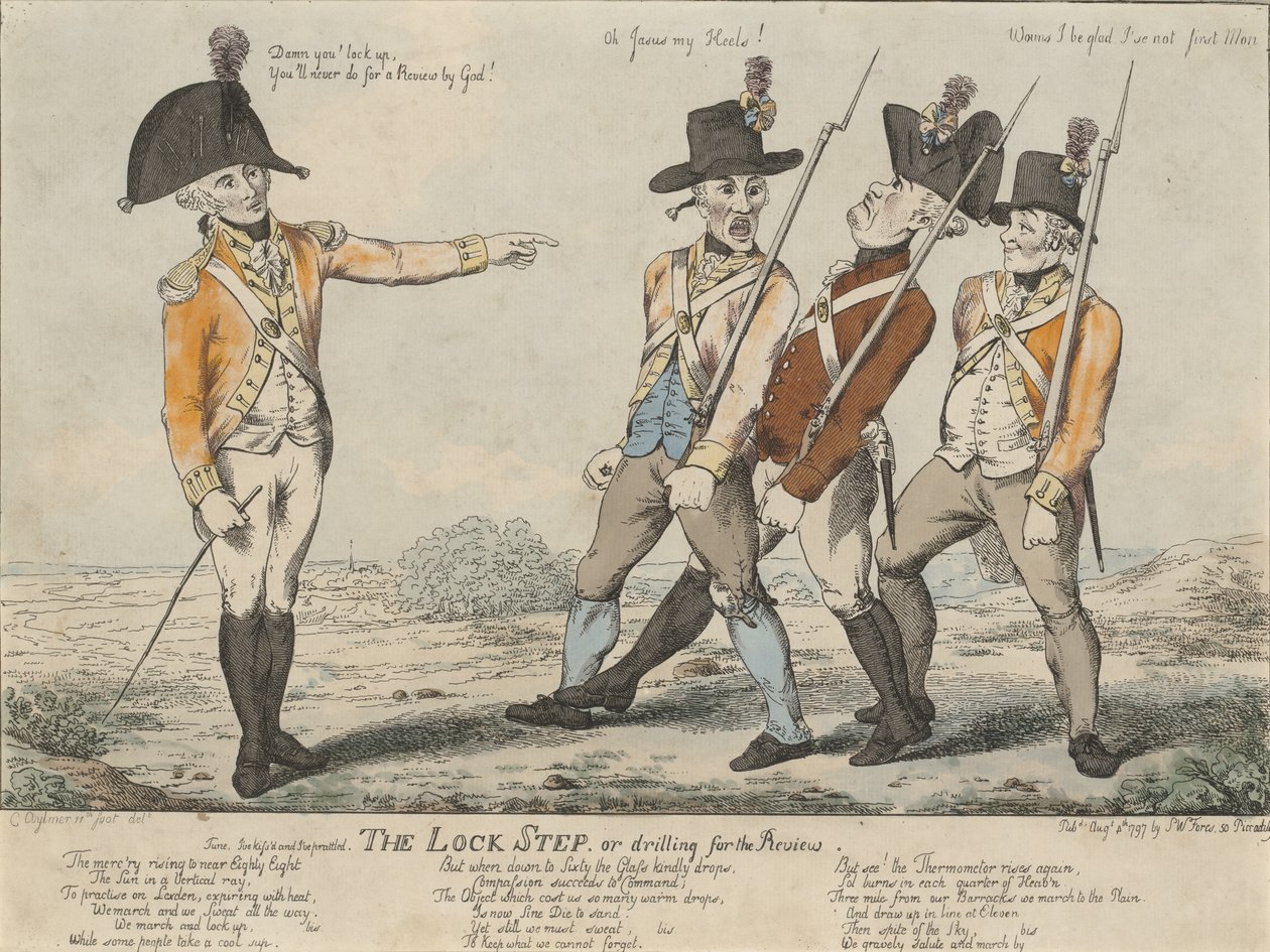 Låsetrinnet, eller boring for gjennomgangen, 1797 (farget etsning) av Charles Aylmer