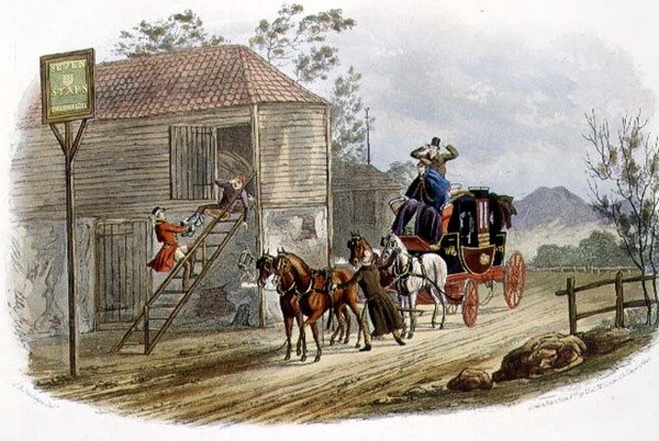 "A Lazy Horsekeeper for the Mail", gravert av R.G. Reeve (fl.1811-37) pub. av Thomas McLean av Charles B. (after) Newhouse