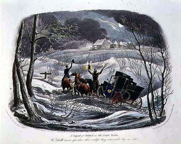 "A Signal of Distress, or The Christmas Visitor", gravert av R.G. Reeve (fl.1811-37) pub. av Thomas McLean av Charles B. (after) Newhouse