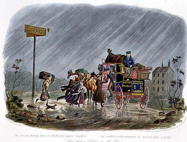 "An Accommodating Fare, or Gallantry before Comfort", gravert av R.G. Reeve (fl.1811-37) pub. av Thomas McLean av Charles B. (after) Newhouse