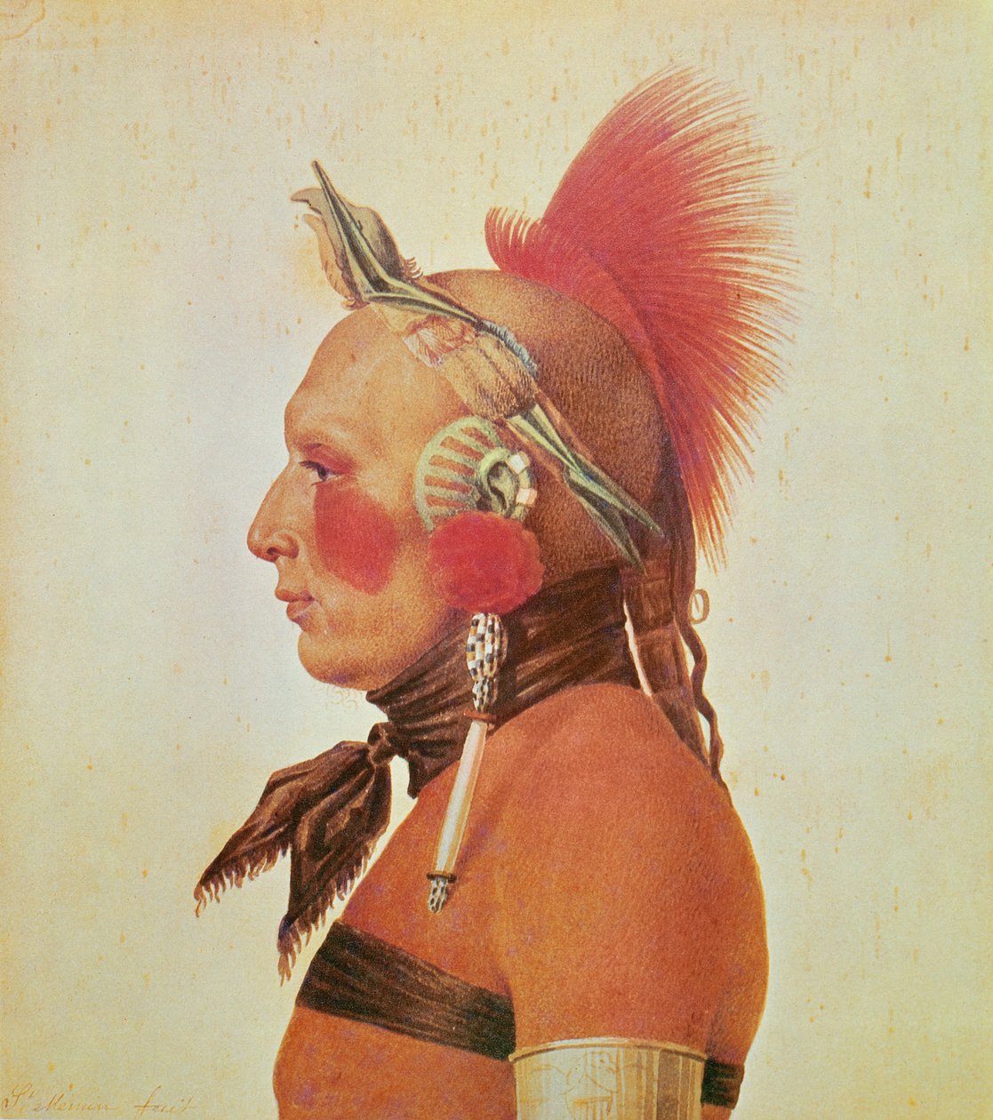 An Osage Warrior, ca. 1804 (litho i farger) av Charles Balthazar Julien Févret de Saint Mémin