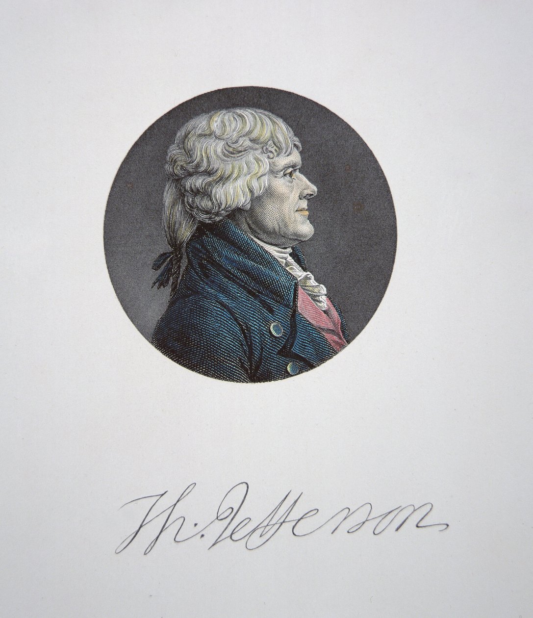Thomas Jefferson (1743-1826) (fargegravering) av Charles Balthazar Julien Févret de Saint Mémin