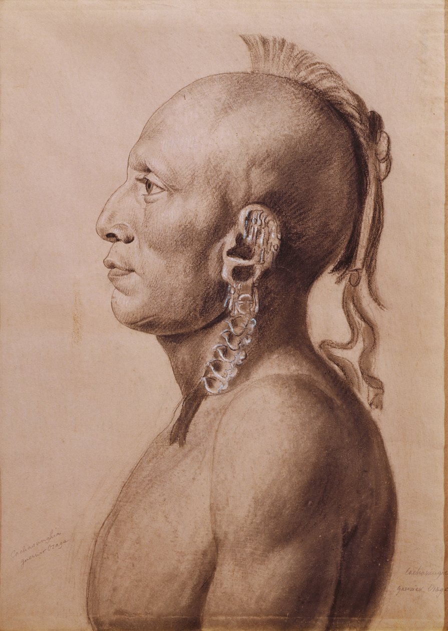 Cachasunghia, en Osage Warrior, 1806 (blyant og kull på papir) av Charles Balthazar Julien Févret de Saint Mémin