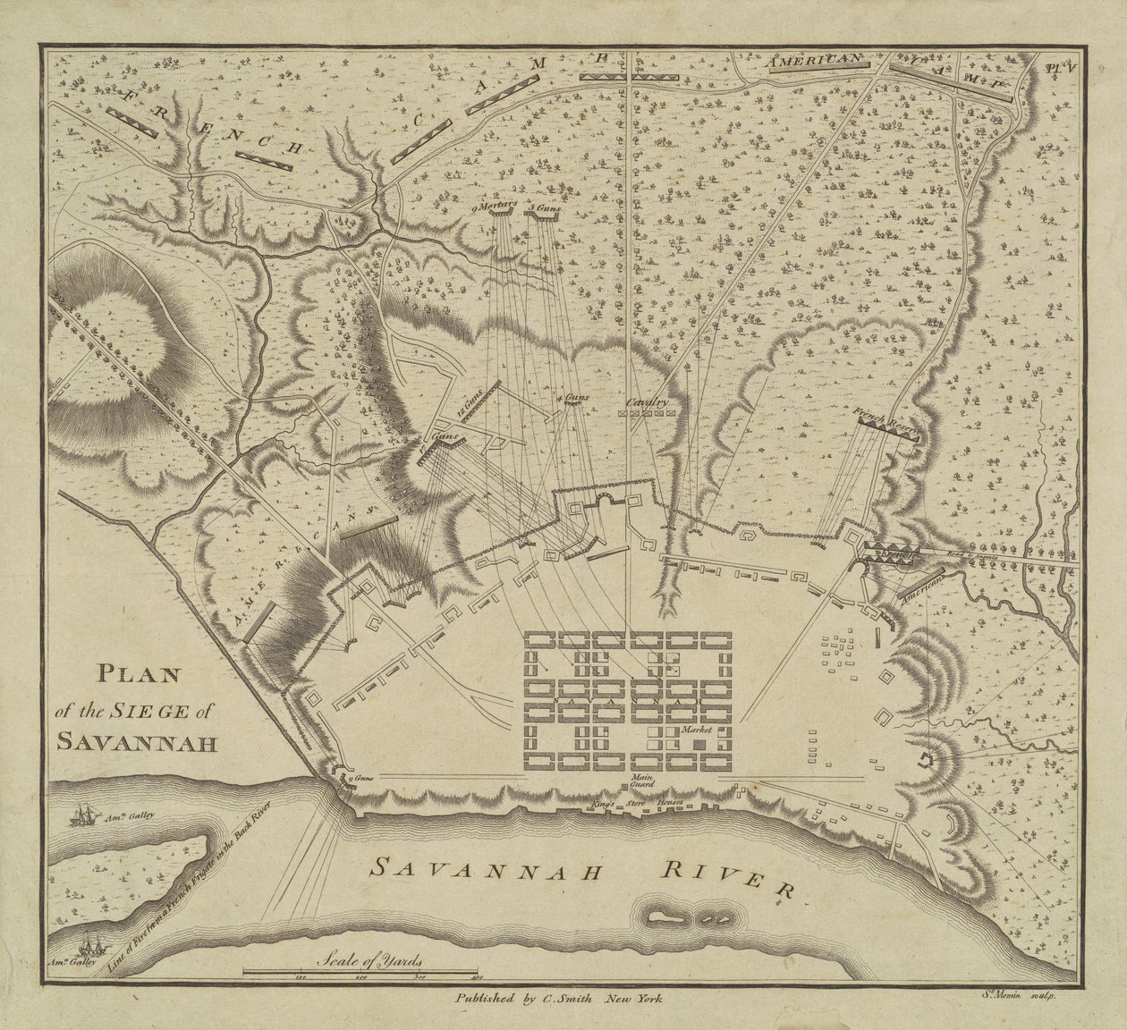Plan for beleiringen av Savannah, 1796. av Charles Balthazar Julien Févret de Saint Mémin