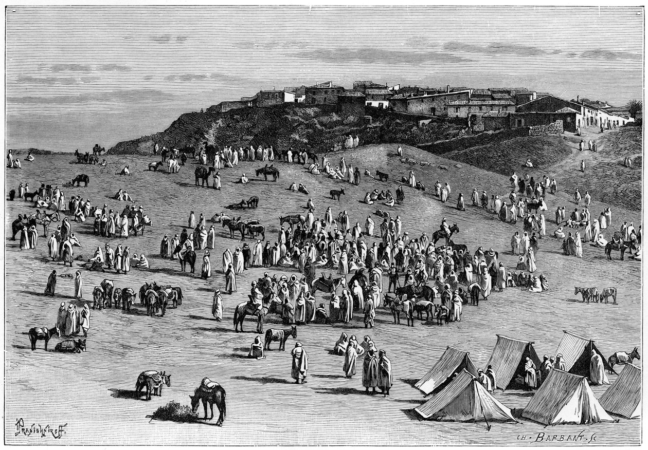 Boghari landsby og marked, c1890 av Charles Barbant
