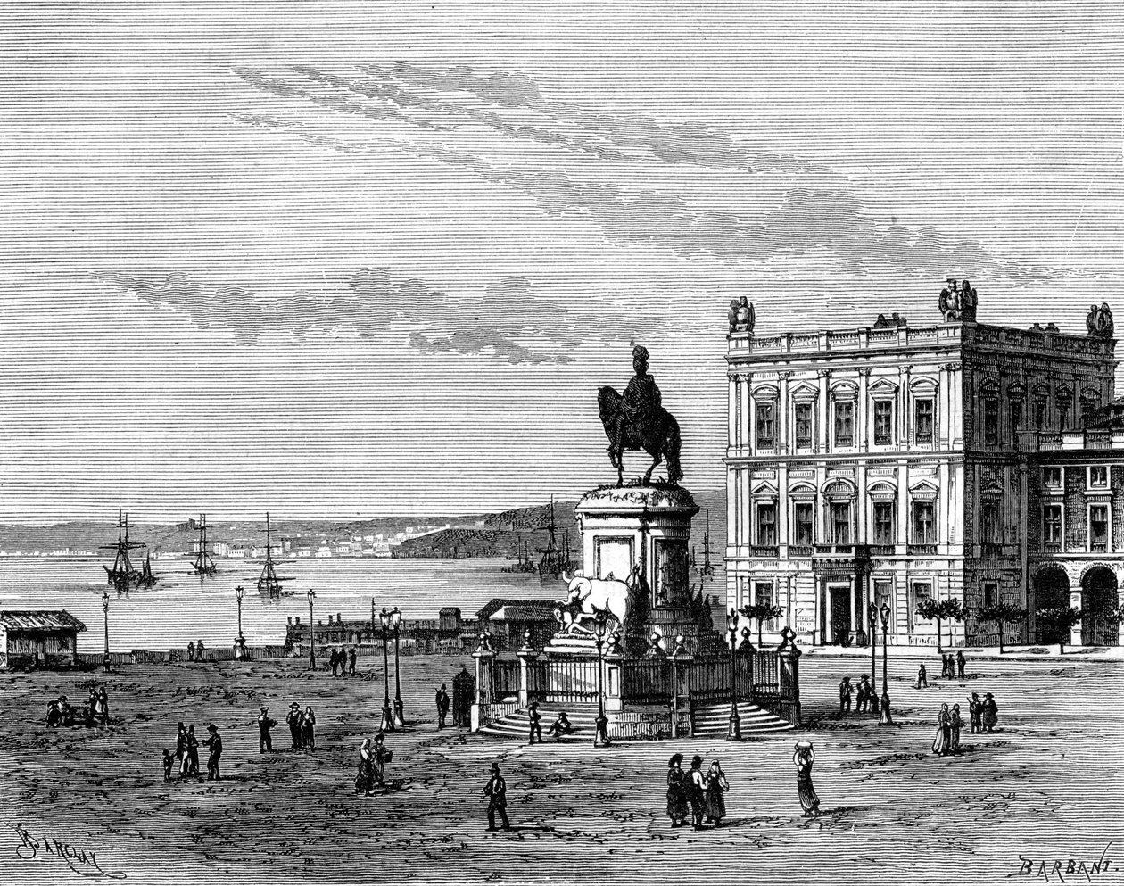 Commerce Square, Lisboa, Portugal, 1800-tallet. av Charles Barbant