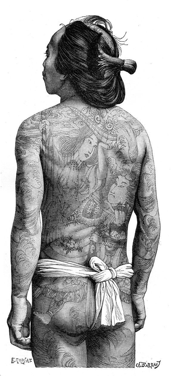 Japansk mann med tatovert rygg, 1895. av Charles Barbant