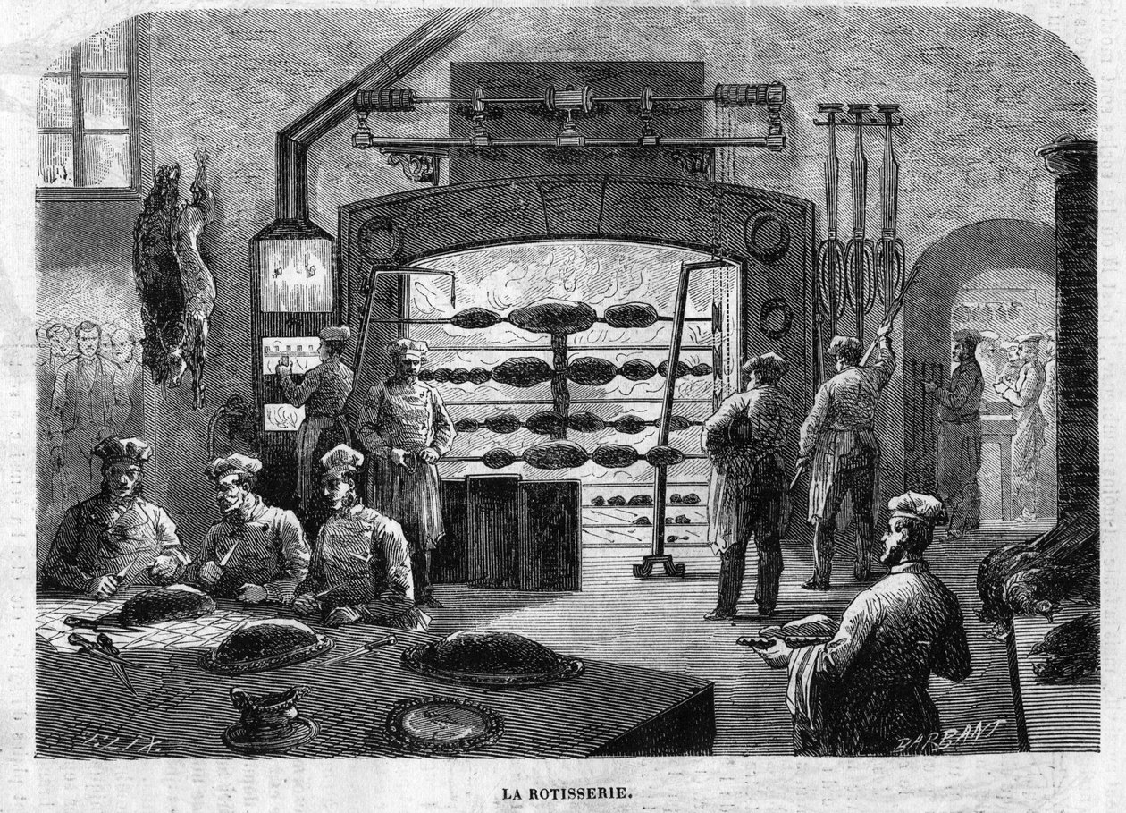 La Rotisserie des cuisines du Palais des Tuileries, i 1864. Gravering av F. Lix og Barbant fra en tegning av Moullin. av Charles Barbant