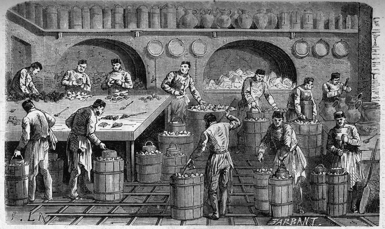 The Glacier of the kitchens of the Palais des Tuileries, in 1864. Engraving by F. Lix and Barbant from a drawing by Moullin. av Charles Barbant