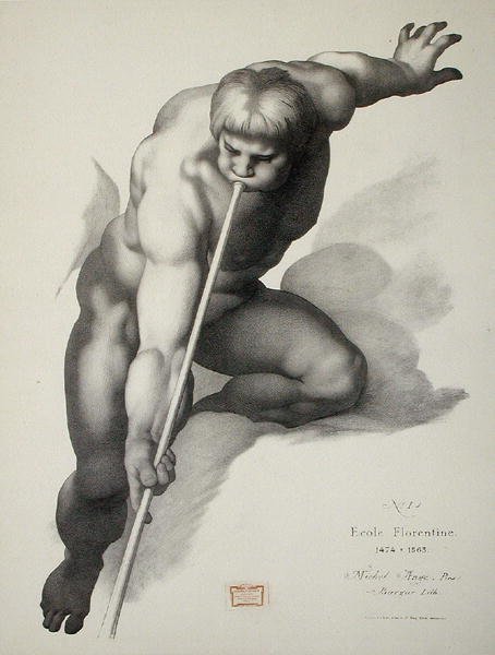 Engel spiller på trompeten, plate 1 fra Cours de Dessin bind II: 
