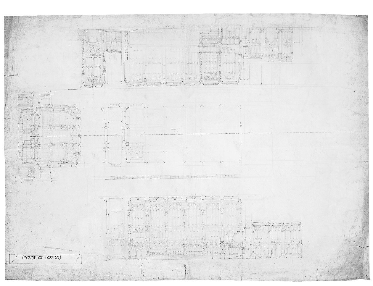 Design for the East, West and North Elevations of the House of Lords, ca. 1842 (blyant på papir) av Charles Barry