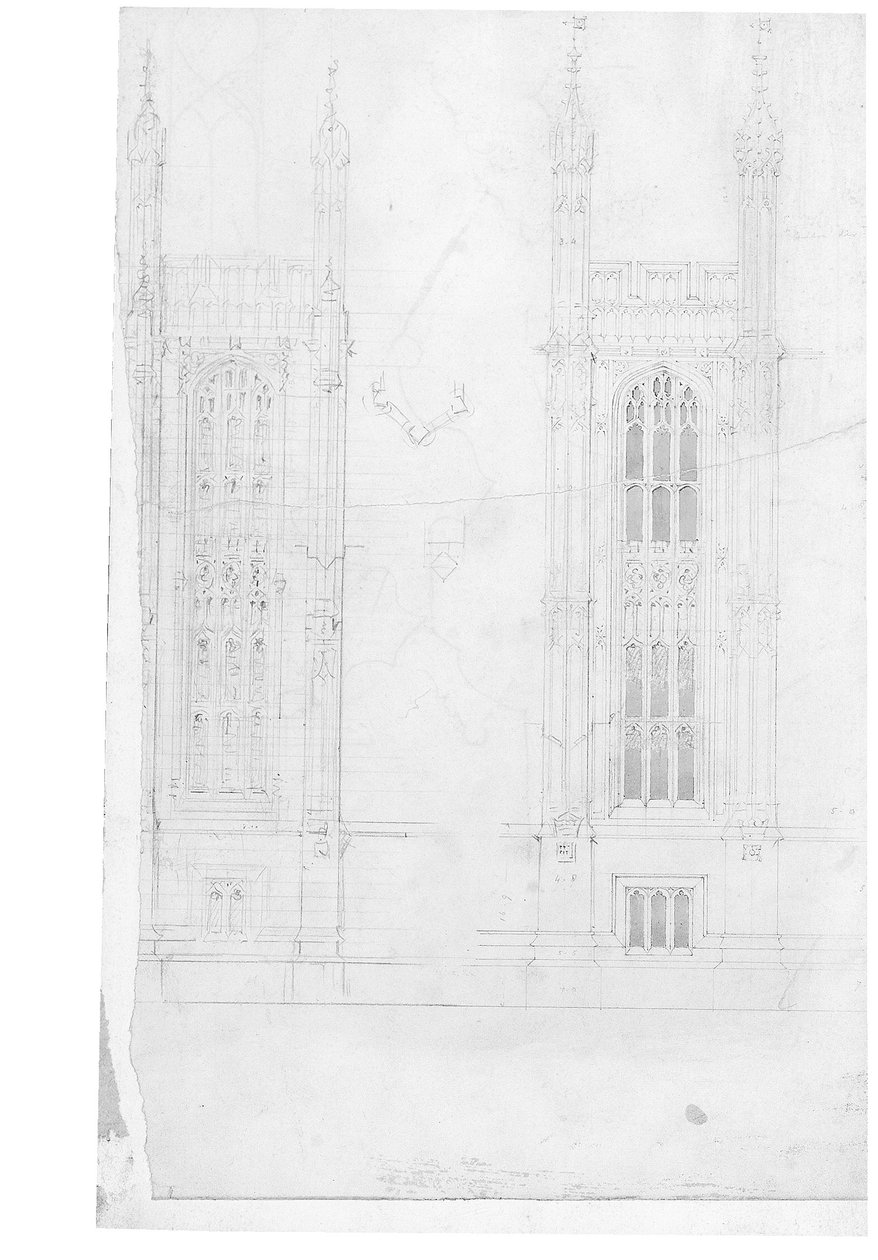 Tegning for Houses of Parliament, ca. 1836-40 (blyant på papir) av Charles Barry