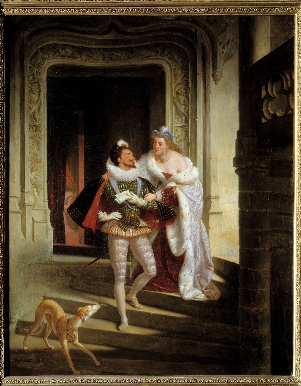 Markisen av Noirmoutiers, Charlotte de Beaune Semblancay (1551-1617) som forsøkte å detournere Henry I av Lorraine, hertugen av Guise kalt Balafre (1550-1588) for å gå til forsamlingen i delstatene Blois før hans attentat (1588) kl. slottet til B av Charles Barthelemy Durupt