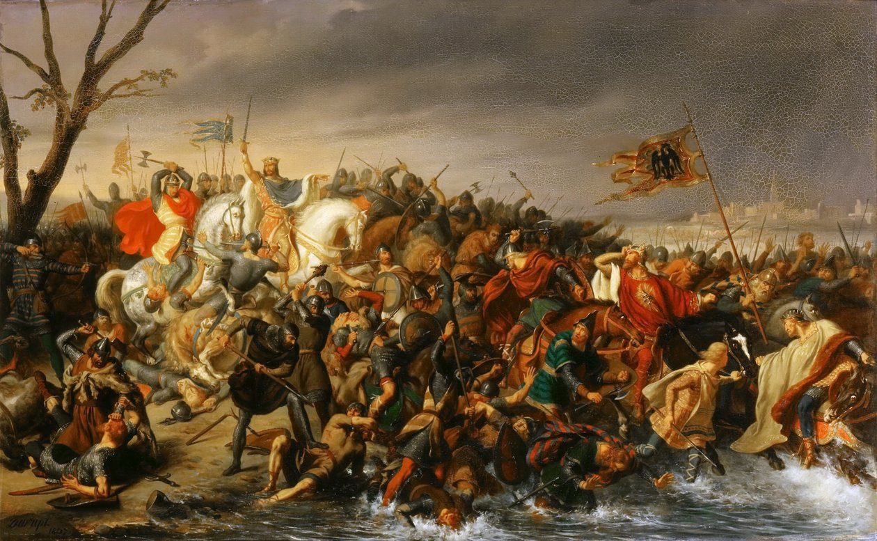 Lothair av Frankrike beseirer keiser Otto II ved bredden av Aisne, oktober 978 av Charles Barthelemy Jean Durupt
