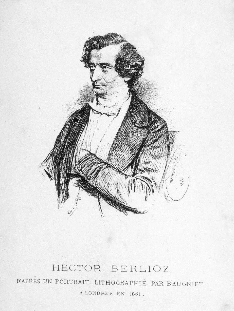 Portrett av Hector Berlioz (1803 - 1869) - basert på et portrett litografiert av Baugniet i London i 1851. av Charles Baugniet