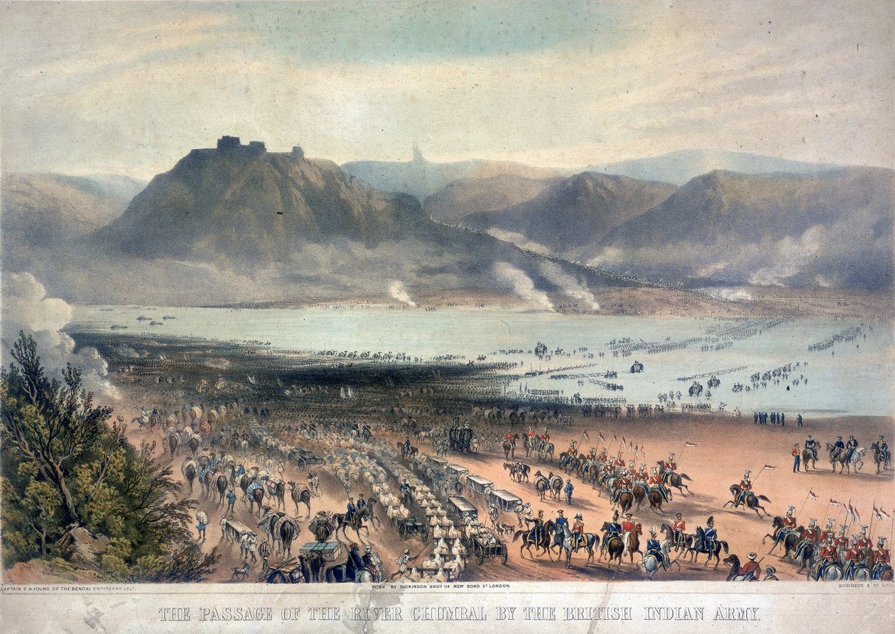 Passasjen av elven Chambal av den britiske indiske hæren av Charles Becher Young