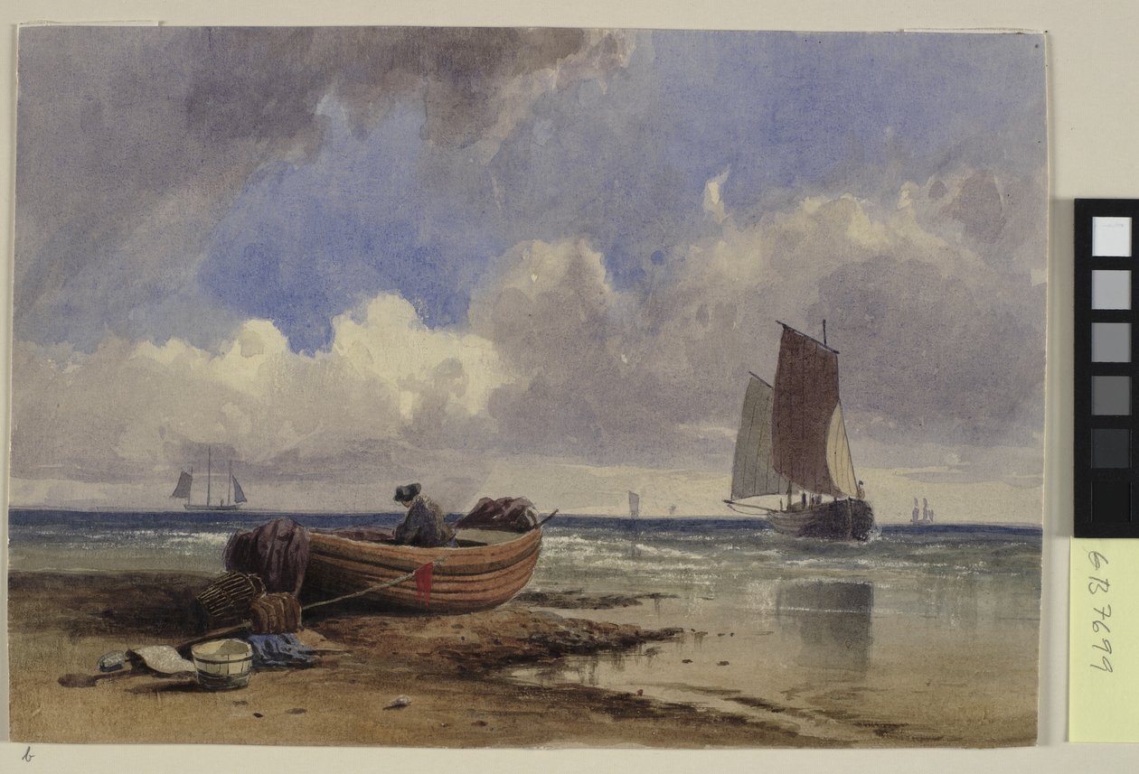 Fiskebåt på kysten ved Hastings av Charles Bentley