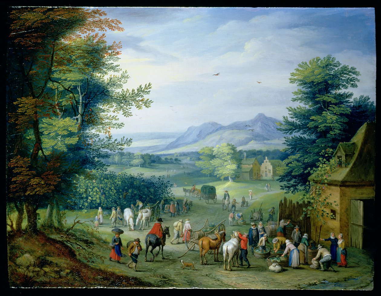 Druehøsten, figurer i et landlig landskap av Charles Beschey