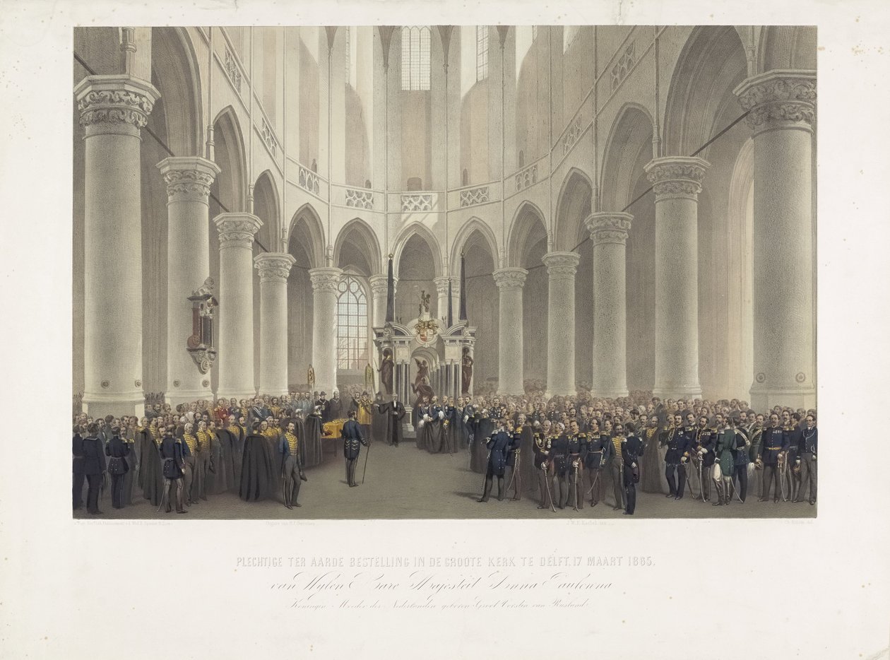 Høytidelig begravelse i Groote Kerk i Delft, 17. mars 1865, av avdøde Hennes Majestet Anna Pavlovnas dronningmor av Nederland, født storprinsesse av Russland (tittel på objekt) av Charles Billoin