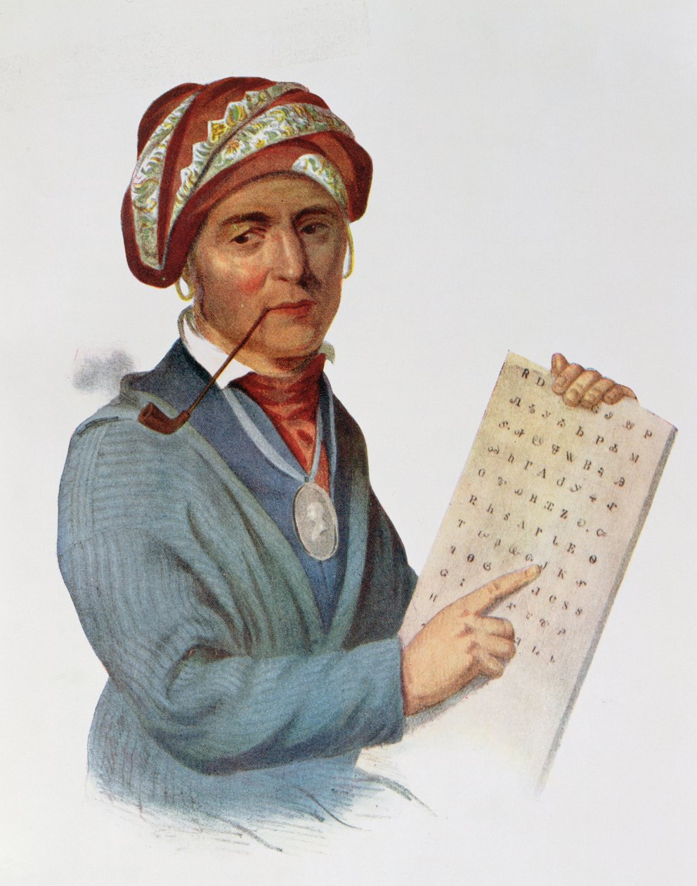 Se-quo-yah eller George Guess, 1828, illustrasjon fra 