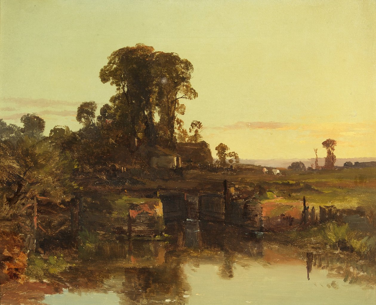 En gammel lås på Themsen, kveld (olje på lerret) av Charles Branwhite