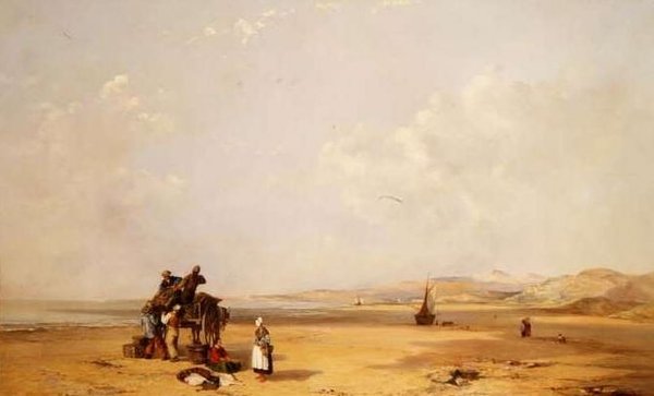 Fiskere som losser fangsten sin på stranden i Cardigan Bay av Charles Branwhite