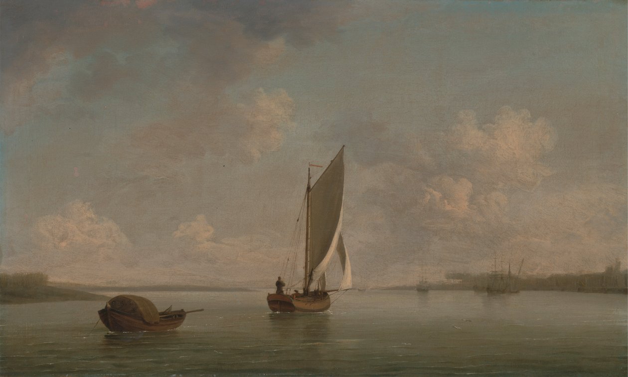 En smell under seil i en lett bris i en elv av Charles Brooking