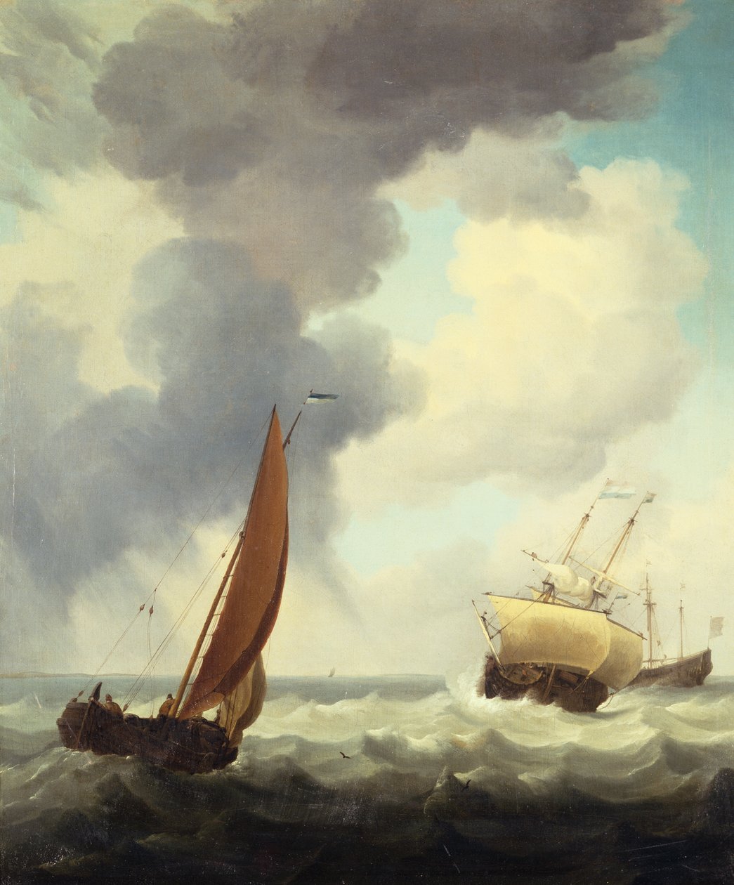 Hollandske handelsskip og en kysthandler i Choppy Seas (olje på lerret) av Charles Brooking