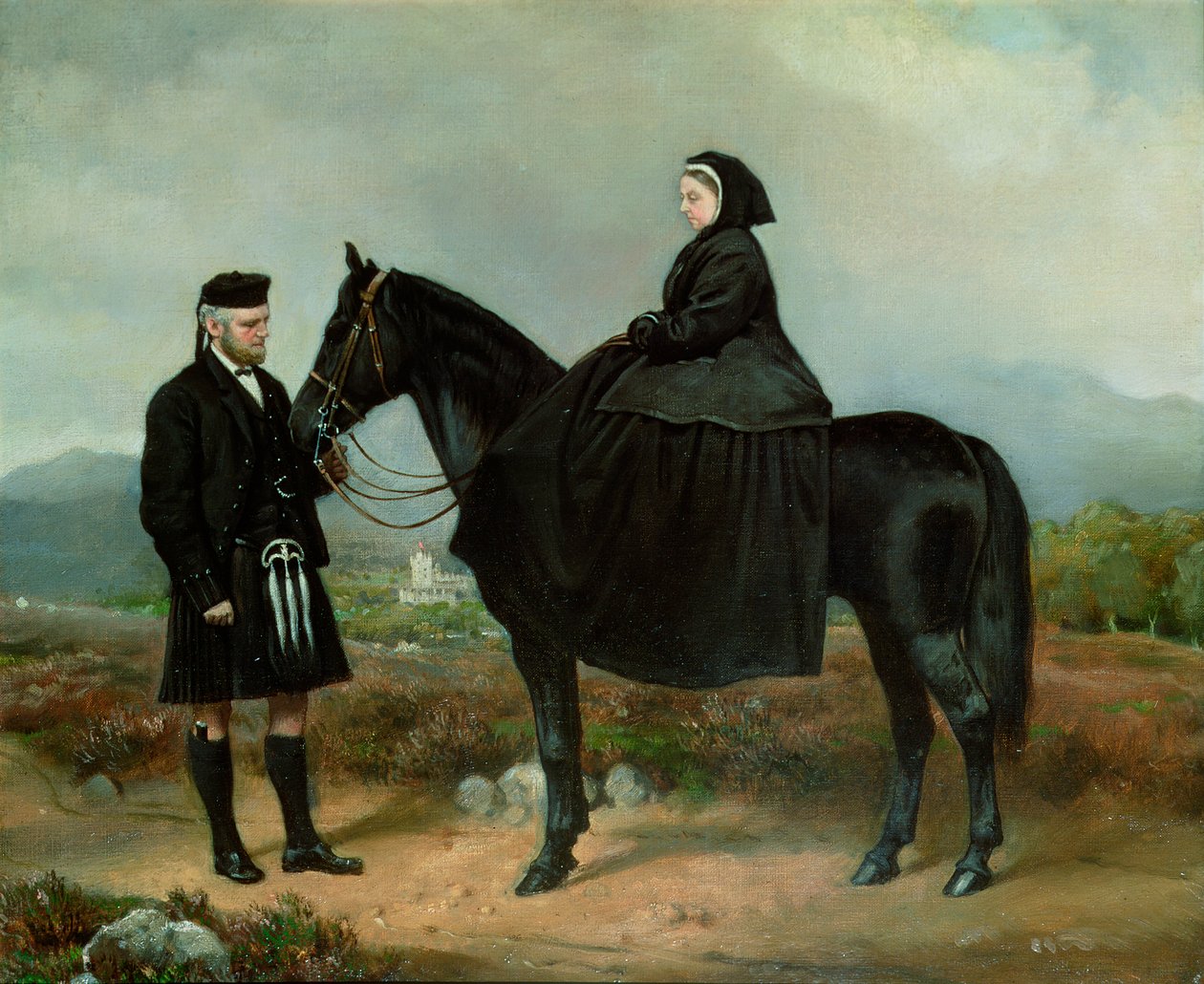 Dronning Victoria (1819-1901) til hest med John Brown av Charles Burton