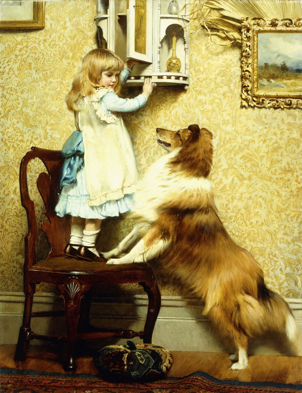Lille jente og hennes Sheltie, 1892 av Charles Burton Barber