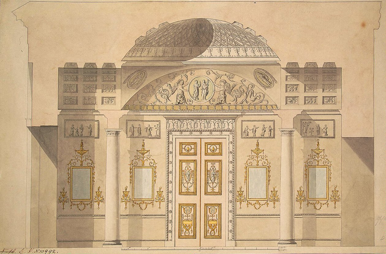 Forhøyning av speilveggen i Jasper-studiet av Agate-paviljongen ved Tsarskoye Selo av Charles Cameron