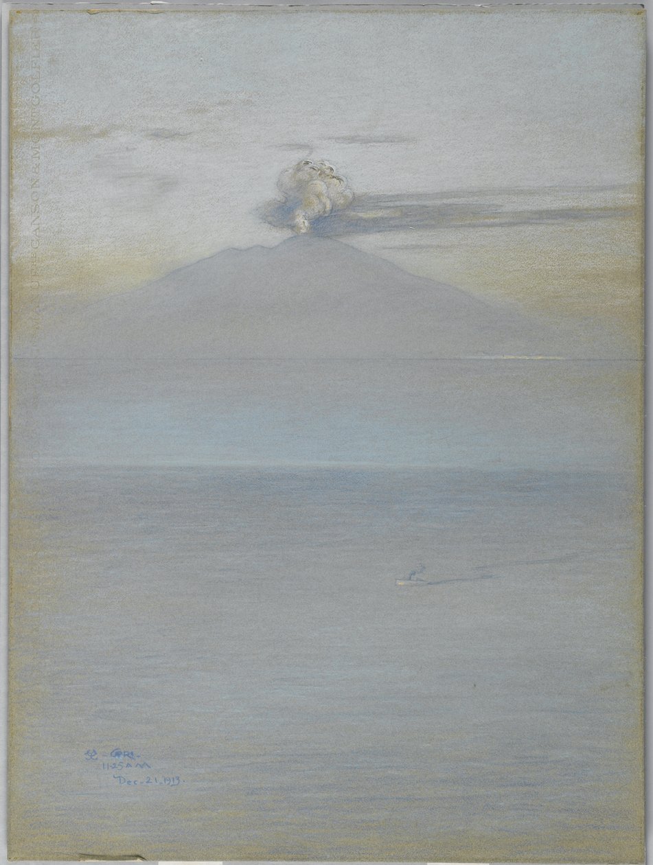 Utsikt over Vesuv: Virkning kl. 11.25, 21. desember 1913 (pastell på gråblått vevd papir) av Charles Caryl Coleman