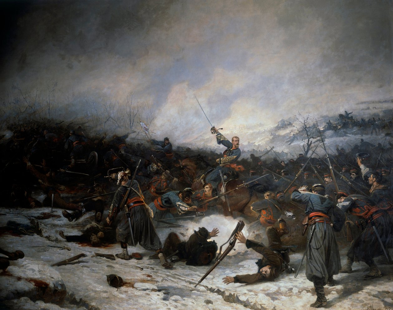 Fransk-prøyssisk krig i 1870: "" Slaget ved Laigny 2. desember av Charles Castellani