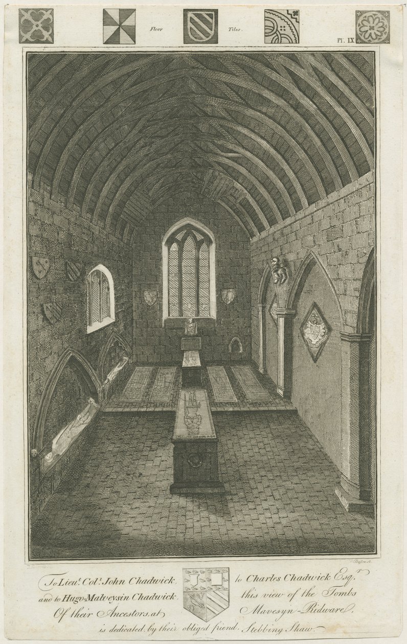 Mavesyn Ridware - Mortuary Chapel of the Mavesyn: gravering og [sent 18. århundre] (trykk) av Charles Chadwick