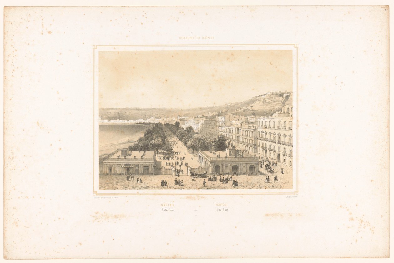 Utsikt over Villa Poggio Reale med allé av trær i Napoli, Napoli. Jardin Royal / Napoli. Villa Reale (tittel på objekt) Utsikt over kongeriket Napoli (serietittel) Royaume de Naples (serietittel på objekt) av Charles Claude Bachelier