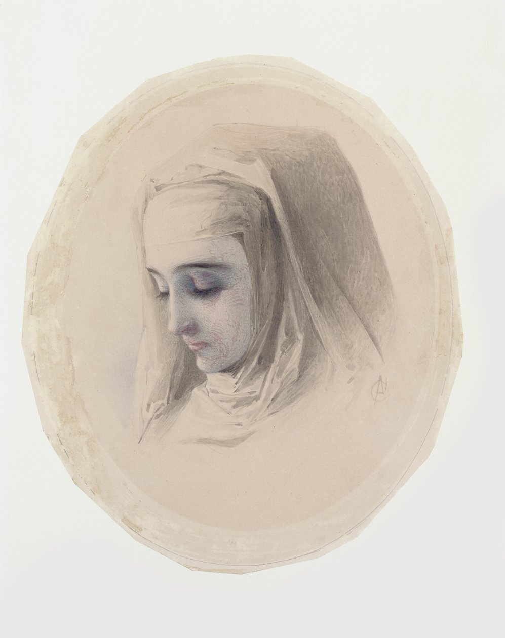 Head Study for Convent Thoughts, 1851 (wc und gouache på papir) av Charles Collins