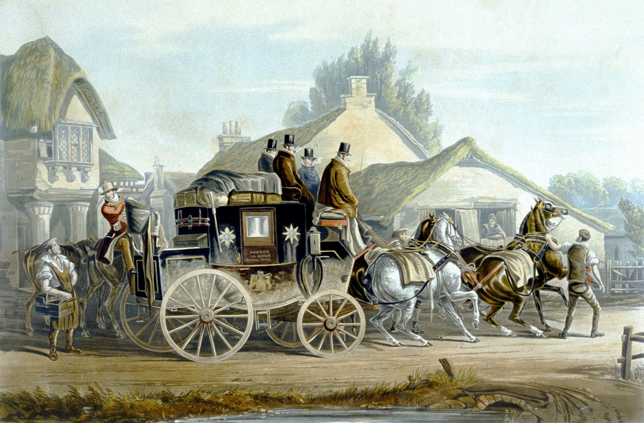 OK, fra 'Fores Coaching Recollections', gravert av J. Harris (litho-farge) av Charles Cooper (after) Henderson